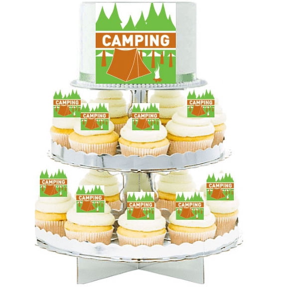 Camping Edible Photo Toppers & Edible Cupcake Decoration Kit