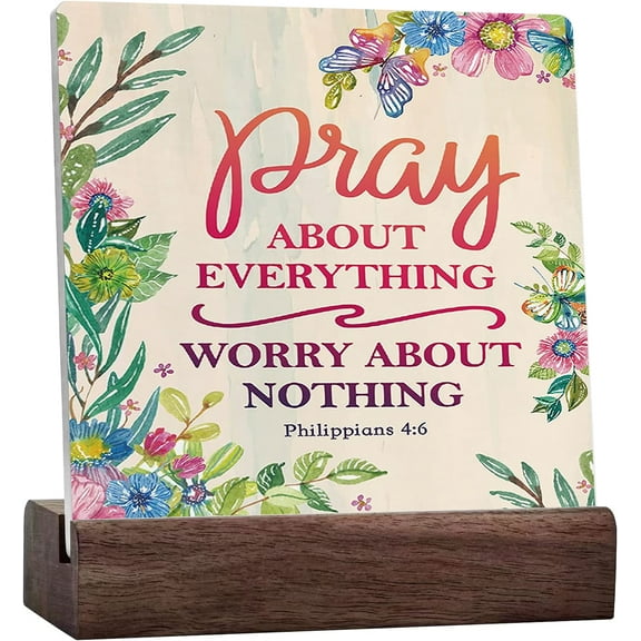 Philippians 426 Pray About Everything Worry About Nothing Floral Sign Desk Decor,Bible Verse Ceramic Desk Sign Desk Decorations For Christian Home Bedroom Girls Room Office Shelf Table Decor