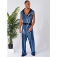 thumbnail image 5 of Hansber Men's Retro 70s Outfit Disco Dance Jumpsuit Sleeveless V Neck Hippie Style Bodysuit for Stage Blue 3XL, 5 of 7