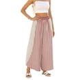 thumbnail image 6 of Sewkxo Womens Wide Leg Striped Boho Palazzo Pants with Lace Panel Summer Loose Elastic Waist Beach Vacation Lounge Pants,Deep Red M, 6 of 7