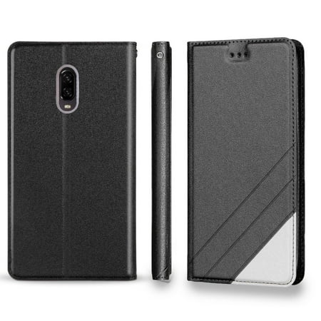 For OnePlus 6T Case Phone Case Hybrid 2-Tone Wallet Kick stand Card Pocket Pouch Screen Flip Cover (Black