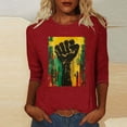 thumbnail image 2 of ibuvkizy Womens Black History Month 3/4 Sleeve T-shirts Ladies' Black Month Fashion Printed Round Neck 3/4 Sleeve T-shirt Loose Top,Red,XXXL, 2 of 4