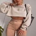 thumbnail image 2 of Chandail Femme Manches Longues Couleur Unie/rayé Court Ample Col Rond, 2 of 6