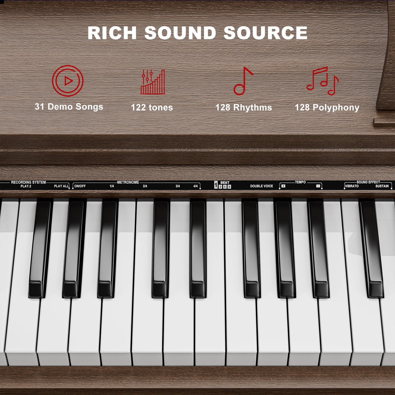 UMOMO 88 Weighted Key Digital Piano Keyboard with Piano Bench, Full Size Electric Piano with Piano Stand, Headphone Jack, 3 Pedal, Electronic Piano for Beginner, Adults, Brown
