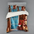 thumbnail image 2 of Christmas Duvet Cover Set, Xmas Scenery in House with Frozen Window Traditional Annual Design, Bedding Set with Shams and Fitted Sheet, 3 Sizes, by Ambesonne, 2 of 3