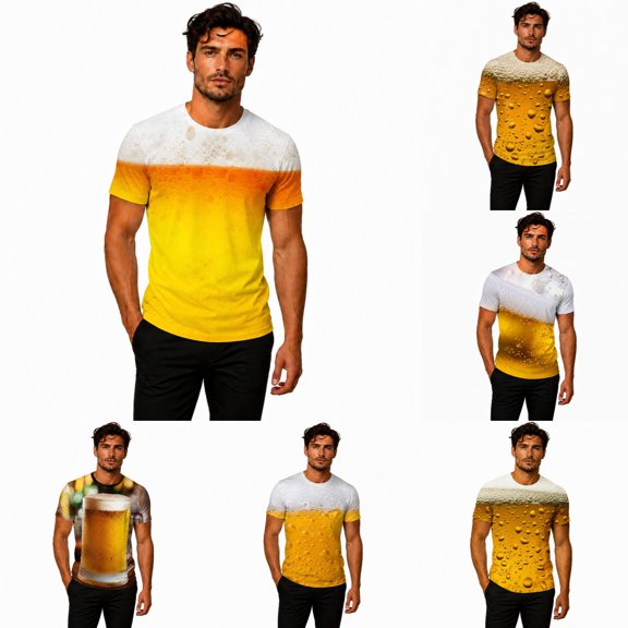 Telankuip Men's Bavarian Oktoberfest Short Sleeve T-Shirts Novelty 3D Full Glass of Printed Crew Neck Graphic Tee Summer Loose Comfort Plus Size Tshirt for Festival Party 6-Yellow XL