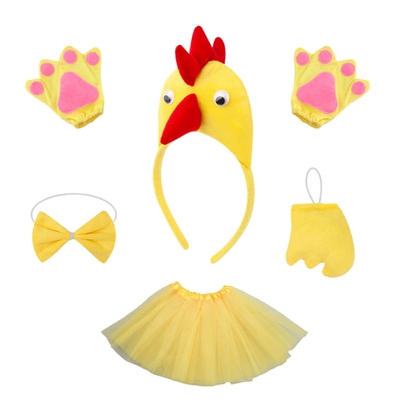 Afdoent Girls 2 Piece Outfits Adorable Kids Yellow Chick With 3D Headband Bow Tie Dress And Tail For Party One Size