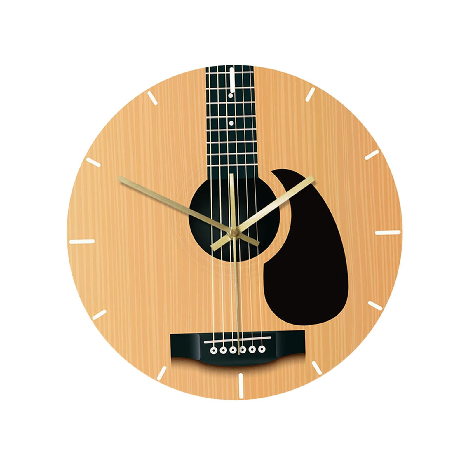 Modern Guitar Wall Clock Music Decorative No Ticking Hanging Wall