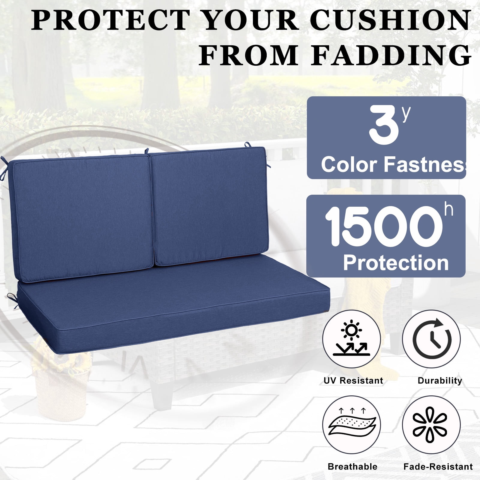 swing Outdoor Loveseat Cushion Set 48 x 28 inch,Waterproof Weather & Fade Resistant Seat and Backrest Cushion Set for Couch, Swing, Bench