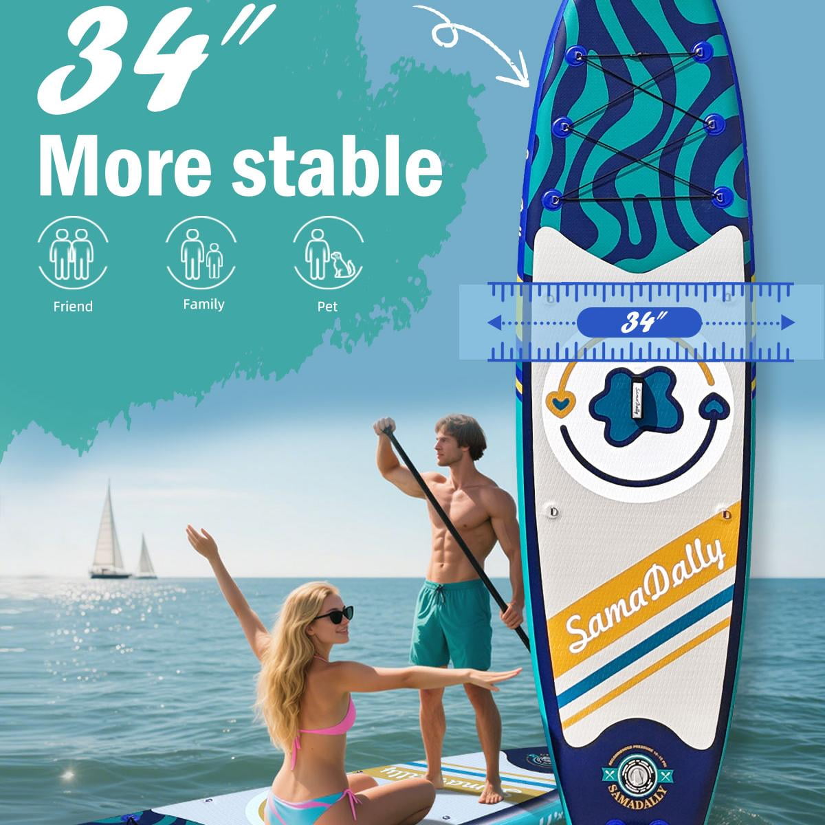 SamamDally 11' Inflatable Paddle Boards for Adults, 34'' Wide All-Around SUP Boards with Premium Accessories, Adjustable Paddle, Removable Fins, Hand Pump & Waterproof Bag (Navy Blue)