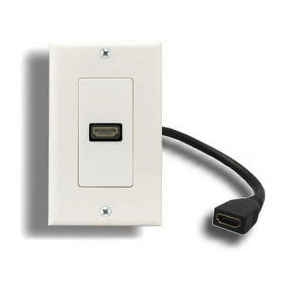 Kentek HDMI Wall Plate Cover Single Port 1 Port with 8 Inch 8" Extension Cables Pig-Tail Cord Connector Female to Female F/F White