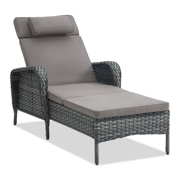 Gymojoy Patio Rattan Lounge Chair,Adjustable 5 Position Backrest Patio Chairse,Outdoor Recliners for ackyard Porch Deck (Gray)