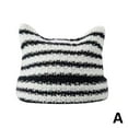 thumbnail image 4 of Knit Beanie with Cat Ear Design, Japanese Style, Striped Pattern for Autumn Winter, 4 of 9