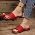 thumbnail image 2 of Rokment Women's Slippers Sandals Trendy Casual Solid Color Leather Square Open Toe Wide Width Slip on Dress Flat Comfortable Walking Slides Shoes Outdoor Summer Red Size 7.5, 2 of 6