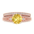 thumbnail image 2 of 1.99 ct Brilliant Round Cut Yellow Zircon 14k Rose Gold Solitaire with Accents Engagement Bridal Wedding Ring Band Set size 7.75, 2 of 7