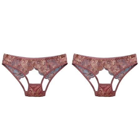 (2-Pack) Rinsvye Underwear Women s Summer Thin Women Shorts Underwear Plus Size Bulk Lace Hollow Sexy Ribbons V Back Lace Panties Plus Size Silk Long Underwear Women Lacy Panties Set