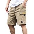 thumbnail image 2 of Men's Fashion Casual Cargo Shorts, Elastic Drawstring Waist with Multi-Pockets and Contrast Label Detail, Camping & Travel Shorts for Men Khaki L, 2 of 6