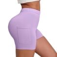 thumbnail image 3 of Asxite Women Fashion Solid High Waisted Yoga Shorts with Pockets Stretchy Workout Bottoms Purple XL, 3 of 5