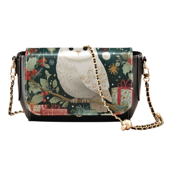 Leather Clamshell Crossbody Bag 10.4x5.5x3.7Inch Women's Crossbody Handbags Shoulder Purse Bank Card Bag Cash Bag Key Bag Warm Christmas Owl