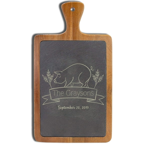 Planche à Découper Personnalisée en Ardoise Naturelle, 10 Designs Différents, Planche à Texte Personnalisée, Cadeaux de Mariage pour le Couple, Cadeau de Pendaison de Crémaillère et Panneau de Cuisine, Fête des Mères (Bois d'Acacia - 01, Design 05)