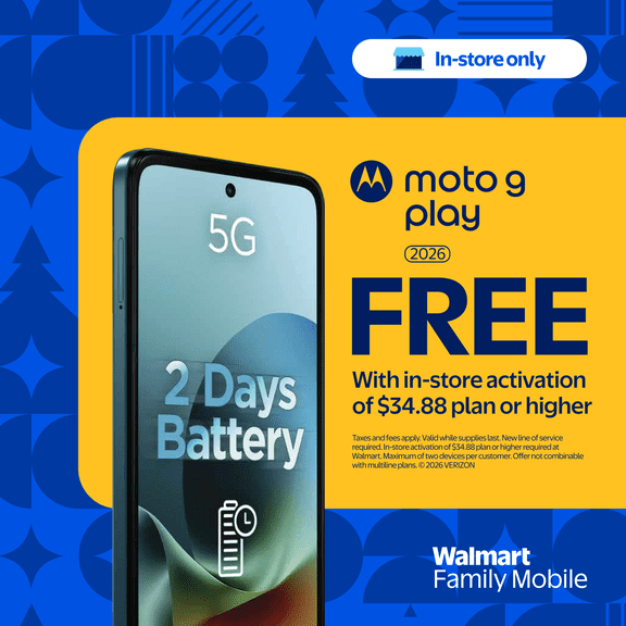 Walmart Family Mobile Motorola Moto g Play 2026, 5G,64GB, Teal - Prepaid Smartphone [Locked to Walmart Family Mobile]