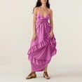 thumbnail image 3 of Efsteb Sleeveless Dresses for Women Solid Color Loose Fit Backless Spaghetti Strap Long Dress Ruffles Irregular Vacation Dress Resort Dress Spring V-Neck ,Size:L, 3 of 7