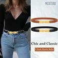 thumbnail image 3 of 2 Pack Women Skinny Elastic Waist Belt Gold Silver Buckle Stretchy Thin Belt for Jeans Dress 0.98" Width, 3 of 7