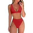 thumbnail image 1 of Huesdet Women High Waisted Bikini Sets Tummy Control Swimsuits Color Block Two Piece Drawstring Bathing Suit(Red,S), 1 of 7