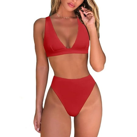 Lojoutye 2025 NEW Swimwears Tankinis Set Womens High Waisted Thong Womens Board Shorts for Swimming Long Bikini Sets Sexy Brazilian Women Two Piece Swimsuit with Shorts Triangle Top Deep V Neck T