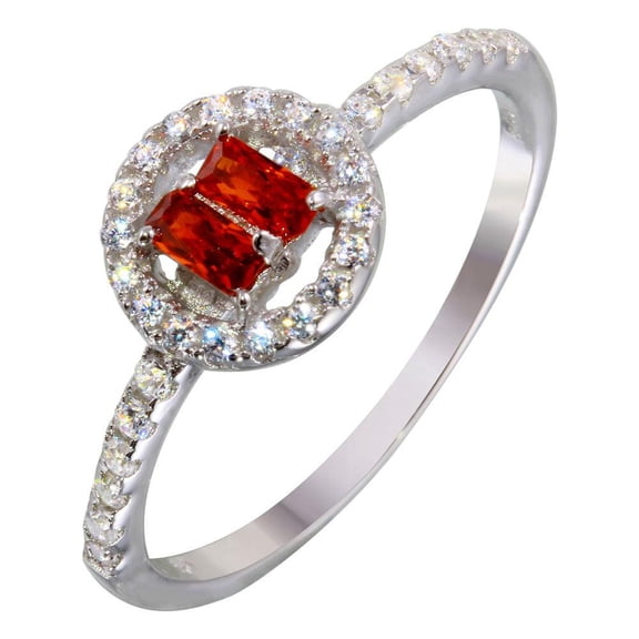 Rhodium Plated 925 Sterling Silver Red & Clear CZ Ring High Polished Jewelry Female Size 7