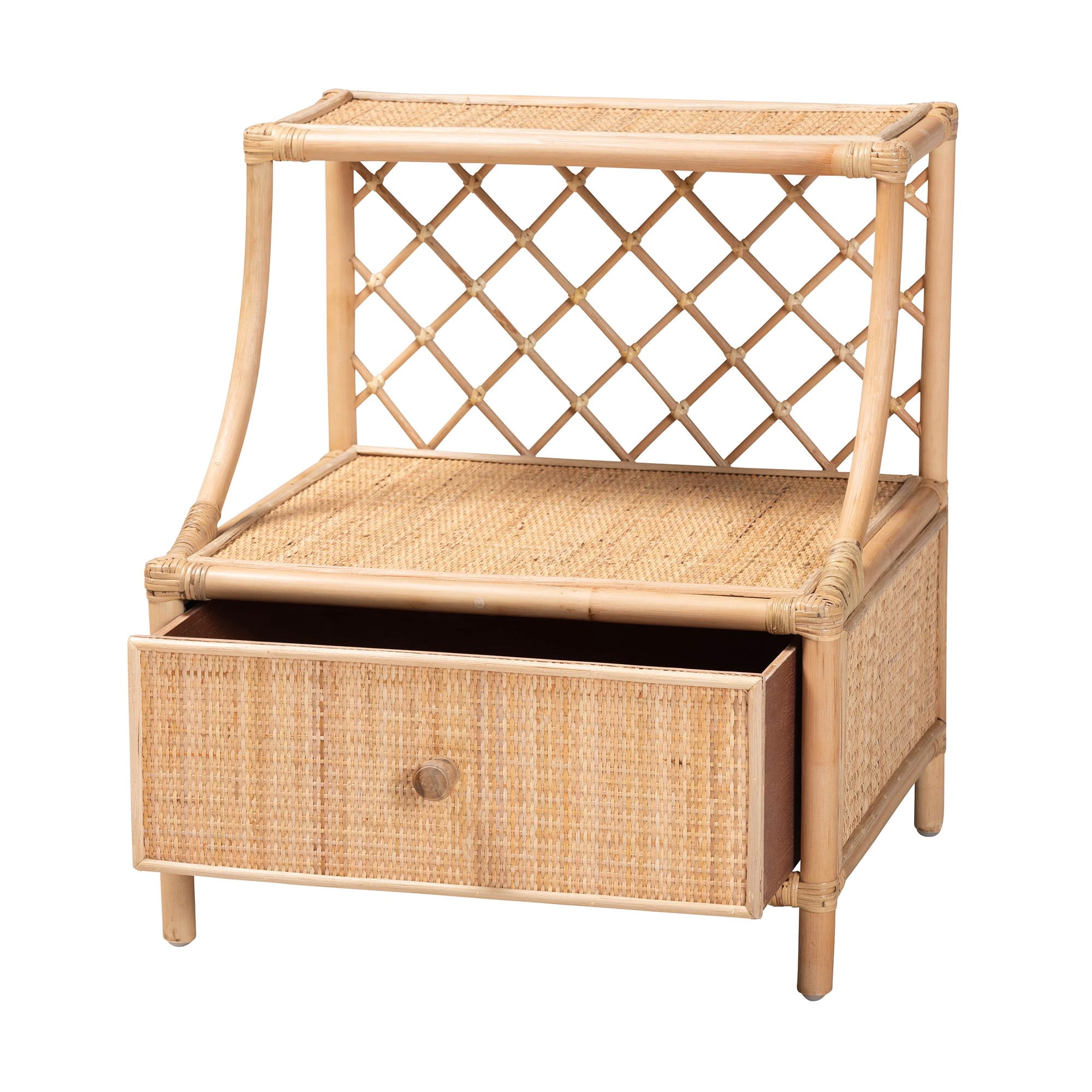 bali & pari Lalo Rattan BOHO Nightstand, 1-Drawer, Natural Brown