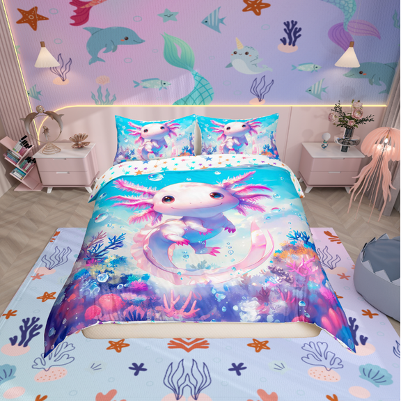 Erosebridal Animal Axolotl Comforter Cover Twin,Dreamy Princess Bedding Twin Size,Underwater World Duvet Cover Twin,Ultra Soft Cartoon Room Decoration,Reversible,2-Piece(No Comforter)