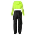 thumbnail image 3 of iiniim Kids Girls Sports Suit Hip-Hop Dance Outfits Mesh Long Sleeve Hoodie Crop Top Pants Tracksuit Fluorescent Green 16, 3 of 6