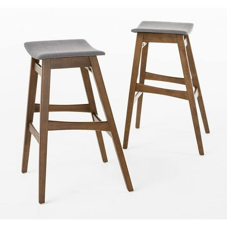 Emmaline Fabric / Walnut Finish Bar Stools, 2-Pcs Set, Dark Grey