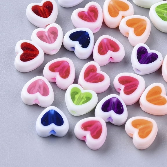 Transparent Acrylic Beads Edge Opaque Heart Mixed Color