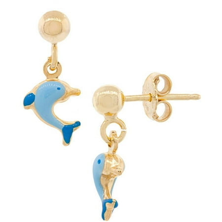 Blue Dolphin Earrings - 18kt Gold-Plated Sterling Silver Blue Dolphin Enamel Kids' Earrings