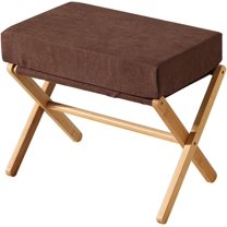 Folding Footrest Stool, Small Accent Ottoman with Thick Cotton Cushion & Bamboo X Legs, Modern Padded Sofa Stool for Makeup Bedroom Living Room (Brown)