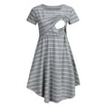thumbnail image 2 of Fengqque Nursing Maternity Maternity Postpartum Comfort Dress Pajamas Short Sleeve Stripe Long Skirt Breast-feeding Pregnant Nursing Long Dre, 2 of 9