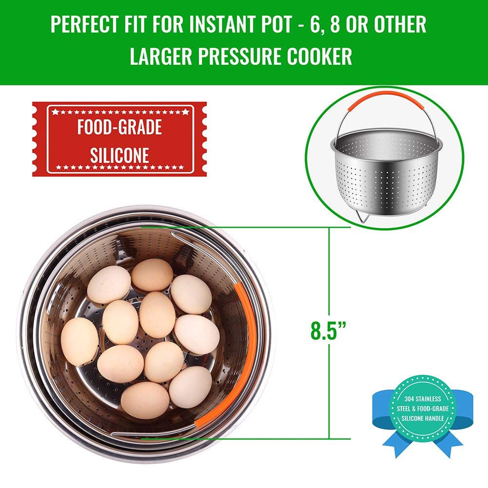 Steamer Basket for 6 or 8 Quart Instant Pot Pressure Cooker, Sturdy Stainless Steel Steamer Insert with Silicone Covered Handle, Great for Steaming Vegetables Fruits Eggs - image 2 of 7