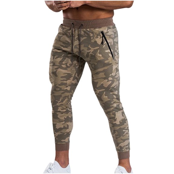 HOOMEUMY Men's Camouflage Jogger Pants Elastic Waist Drawstring Sweatpants Workout Training Trousers Side Pockets Skinny Fit Gym Running Fitness Camouflage XXL
