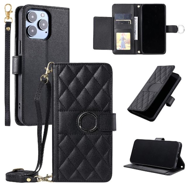 Funda tipo billetera GANGXUN para iPhone 13 Pro – Tapa abatible con correa para mujer