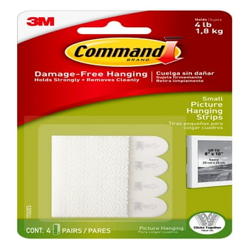 Command Picture Hanging Strips, White, Small, 4 Sets of Strips/Pack