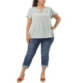 thumbnail image 3 of MODA NOVA Juniors Plus Size Floral Keyhole Flared Short Sleeve Chiffon Blouse Light Blue 4X, 3 of 6