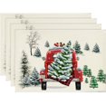 thumbnail image 1 of Juego de 4 manteles individuales navideños con diseño de árboles y camiones de acuarela, de 30 x 45 cm, para banquetes de invierno, lavables, para decoración de fiestas de cocina, 1 of 4
