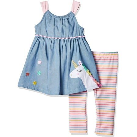 Kids Headquarters girls 2 Pieces Legging Set 24 Months Light Blue/Beach Pink