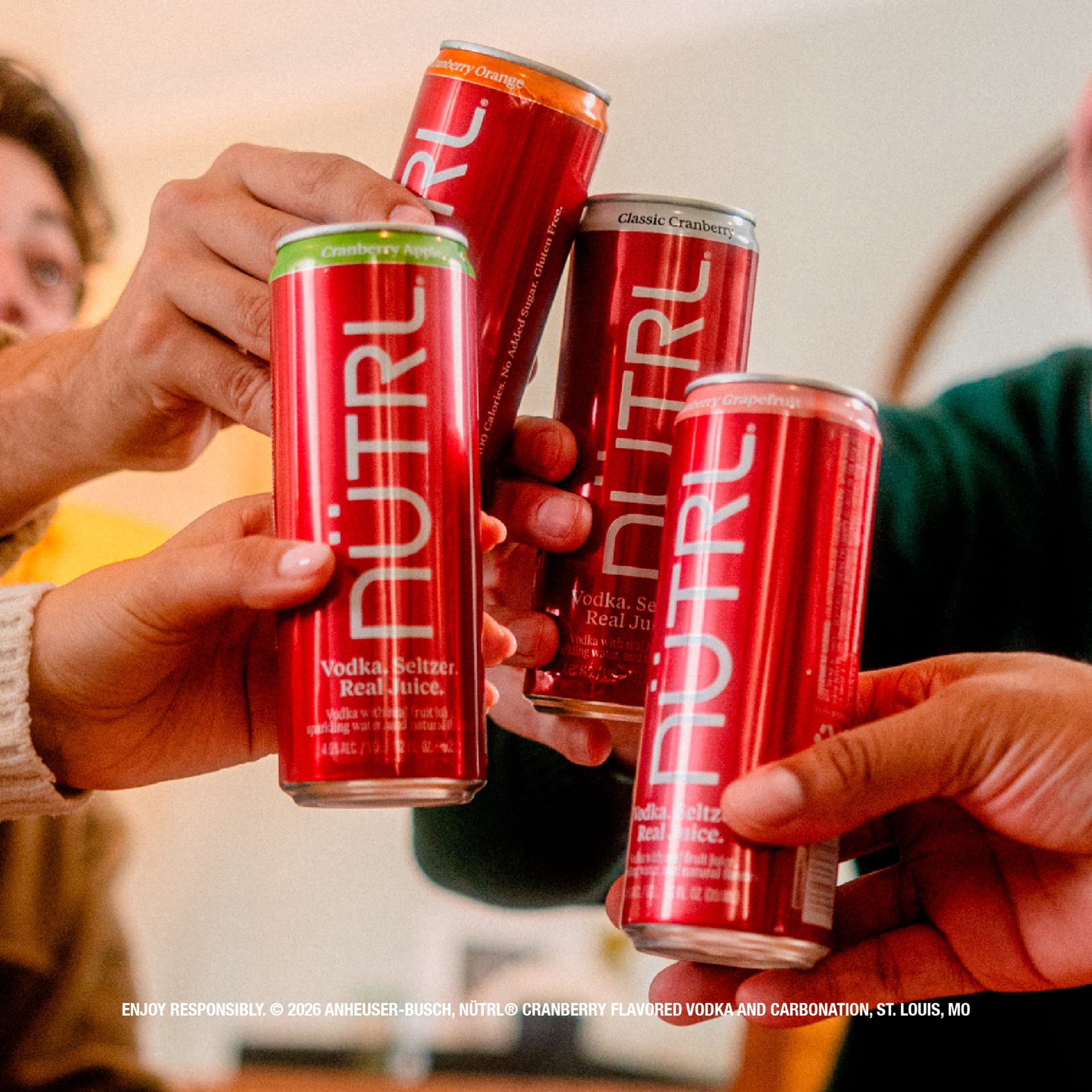 NUTRL Vodka Hard Seltzer, Cranberry Variety 8 pack, 12 fl oz Aluminum Cans, 4.5% ABV, Gluten Free