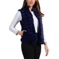 thumbnail image 4 of Chaleco de piel sintética elegante para mujer, chaqueta sin mangas con cremallera para uso casual, M azul oscuro, 4 of 6