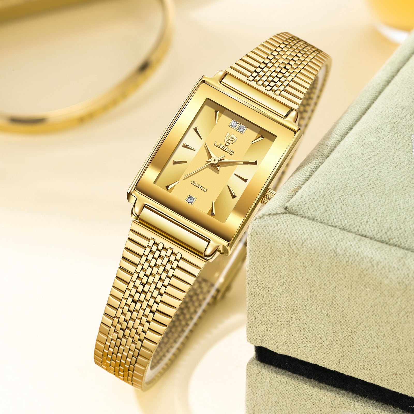 LIEBIG Gold Watches for Women Dainty Elegant Womens Watch Classic Vintage Fashion Square Ladies Quartz Watch Gifts