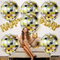 thumbnail image 3 of Globos de bola de discoteca, grandes, 22 pulgadas, paquete de 6, decoraciones para fiesta de discoteca, globos de discoteca con esfera 4d de 360 ​​grados, globos negros y dorad, 3 of 4