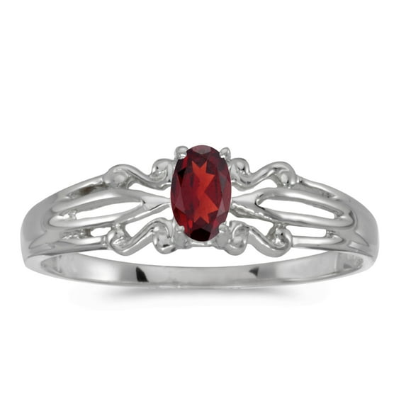 14k White Gold Oval Garnet Ring